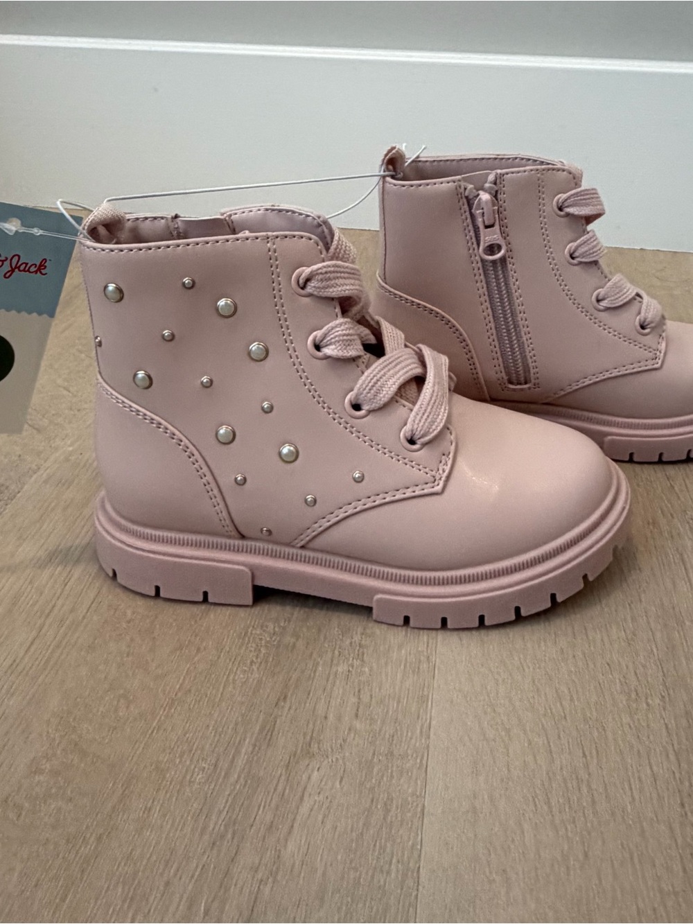 Cat & Jack Amaya Lace-Up Combat Boots, Blush, 11T - Picture 3 of 7